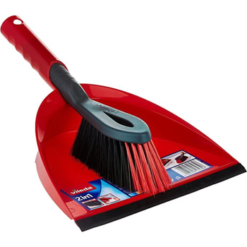 Vileda 2-in-1 Handy Red Dustpan Set