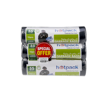 Hotpack Heavy-Duty Black Garbage Bags 15 Large Bags