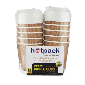 Hotpack Classique Kraft Ripple Cups with Lids 8oz