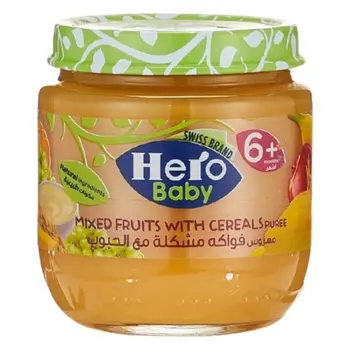 هيرو بيبي برطمان طعام الأطفال فواكه مشكلة مع حبوب 125جرام