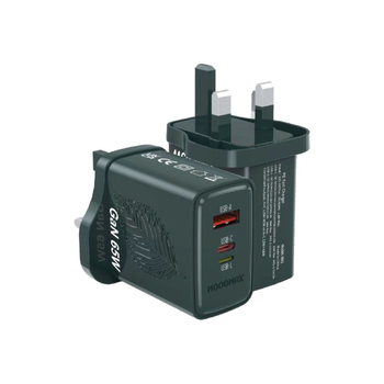 موج ماكس راس شاحن 65 وات بثلاث منافذ اللون الاسود 1قطعة