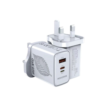 موج ماكس راس شاحن 65 وات بثلاث منافذ اللون الابيض 1قطعة