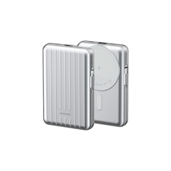 موج ماكس باور بانك يدعم الشحن الاسلكي ومزود بكيبلين شحن ايفون وتايب سي اللون السيلفر بقوة 20 الف 1قطعة