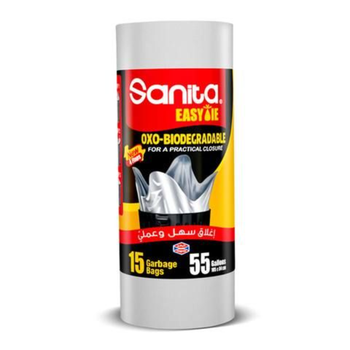 سانيتا إيزي تاي أكياس النفاية القابلة للتحلل، 55 غالون، 15كيس