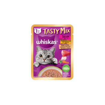 ويسكاس تيستي ميكس طعام رطب للقطط بالتونة والسلطعون والجزر 70جرام
