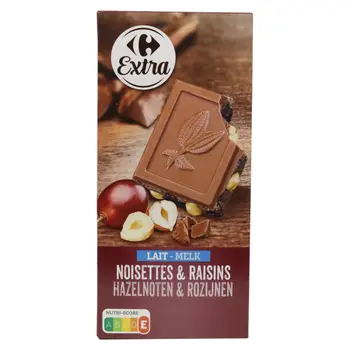 Carrefour Extra Hazelnut & Raisins Milk Chocolate 200g