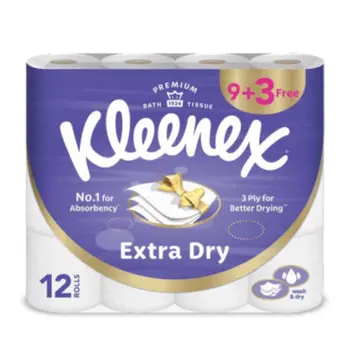 Kleenex Extra Dry Toilet Tissue Paper, 3 PLY, 12 Rolls x 140Sheets