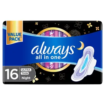 Always All In One Ultra Thin Night Sanitary Pads with Wings 16Pieces