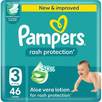 Pampers Rash Protection Taped Diapers, Size 3, 6-10 46Pieces