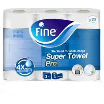 Fine Paper Towel - Super Towel Pro Sterilized 70 Sheets 3 Ply Pack Of 3 Rolls