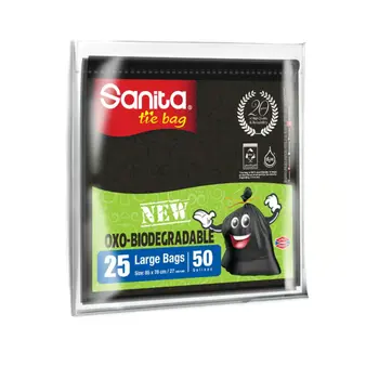 Sanita Black Biodegradable Tie Bags 25 Pack