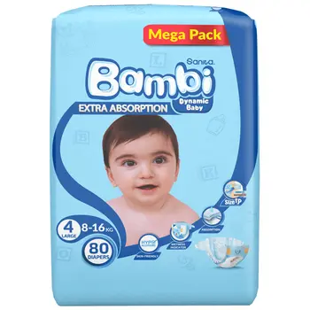 Sanita Bambi Large Baby Diapers Size 4 Megapack 8-16kg 80Pieces