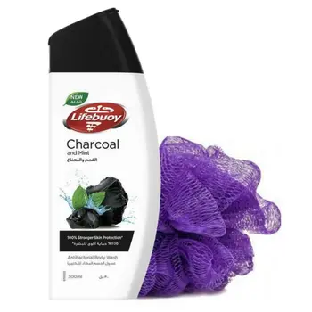 لايف بوي غسول الجسم بالفحم والنعناع مع ليفة 300مل