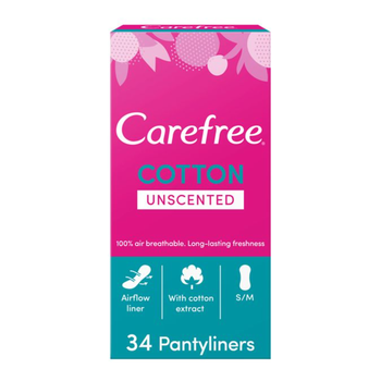 Carefree Cotton Panty Liners Unscented 34 Pieces