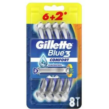 طقم ماكينات حلاقة بلو 3 كمفورت جل للرجال من جيليت 8قطعة