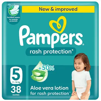 Pampers Rash Protection Taped Diapers, Size 5, 11-16 38Pieces