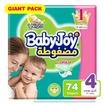 Baby Joy Diaper Size 4 Large 10-18kg Giant Pack 74Pieces
