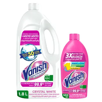 Vanish Crystal For White Fabric Stain Remover 1.8 L ( +1  Vanish Multi Use Fabric Stain Remover Liquid 500 ml )