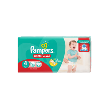 بامبرز حفاضات بيبي دراي كلوت مقاس 4 (9-14كيلو), بجوانب قابلة للتمدد لملاءمة أفضل 52قطعة