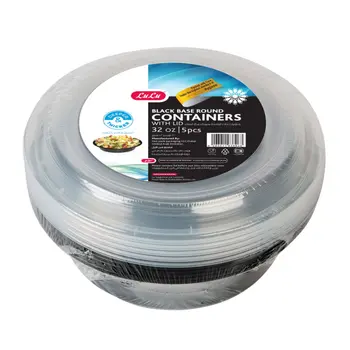 لولو أوعية تخزين طعام دائرية سوداء بغطاء 32 أونصة 5قطع