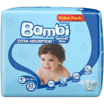 سانيتا بامبي حفاضات الأطفال مقاس 4+ كبير 10-18كجم 33قطعة
