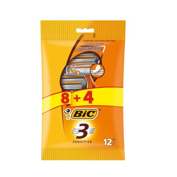 بيك شفرات حلقة للرجال بقوة ثلاثية للبشرة الحساسة حزمة من 8+4 مجانا