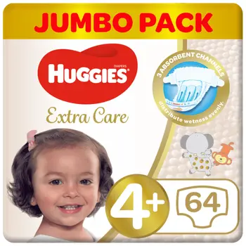 Huggies Extra Care Diapers Size 4+ 64 Pieces