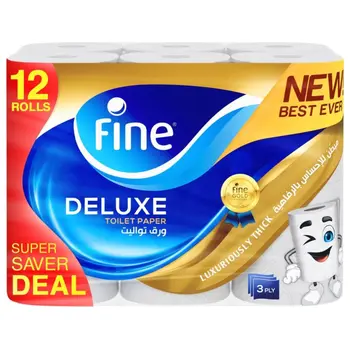 Fine Deluxe New & Improved Flushable Toilet Paper 3Ply 12Rolls