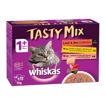 Whiskas Tasty Mixland & Sea Collection Ingravy Wet Cat Food For 1+ Years Adult 12 X 70G