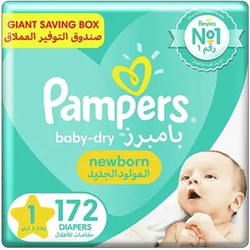Pampers Baby-Dry Newborn Diapers Size 1 172 Pieces
