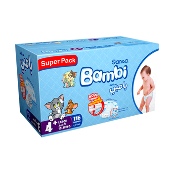 سانيتا بامبي رقم 4+ حفائض أطفال كبيرة الصندوق السوبر 116قطعة