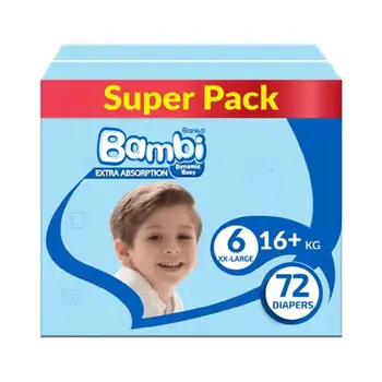 سانيتا بامبي حفائض الاطفال مقاس 6 كبير جداً 16+ كيلو 72 قطعة