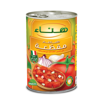 هناء طماطم مقطعة في عصير طماطم مع بصل وثوم 400جرام