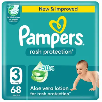 Pampers Rash Protection Taped Diapers, Size 3, 6-10 68Pieces