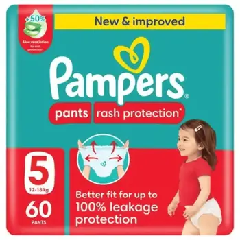 Pampers Rash Protection Pants Diapers, Size 5, 12-18 60Pieces