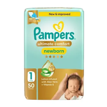 Pampers Ultimate Comfort Taped Diapers, Size 1, 2-5 50Pieces