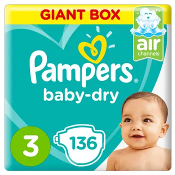 Pampers Baby-Dry Diapers Size 3 136 Pieces