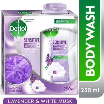 ديتول غسول للجسم مضاد للبكتيريا للبشرة الحساسة مع إسفنجة استحمام 250مل
