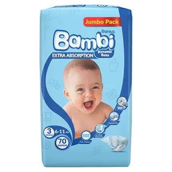 سانيتا بامبي حفاضات الأطفال مقاس 3 وسط 6-11كيلو 70قطعة