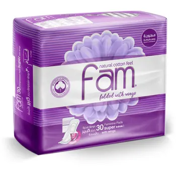 Fam Natural Cotton Feel Maxi Thick Folded With Wings Super Sanitary 30Pieces