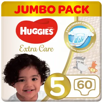 Huggies Extra Care, Size 5, 12 -22 kg, Jumbo Pack, 60Pieces