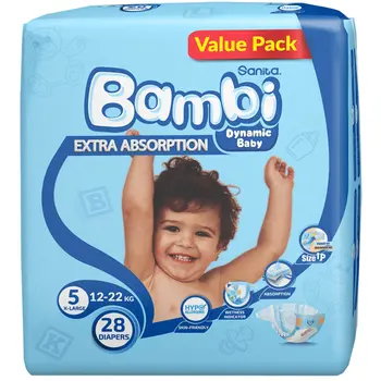 سانيتا بامبي حفاضات أطفال مقاس 5 كبيرة جدًا عبوة اقتصادية 28قطعة