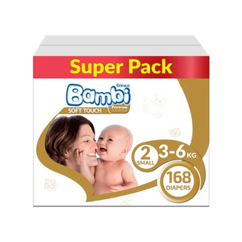سانيتا بامبي حفائض الاطفال مقاس 2 صغير 3-6 كيلو 168 قطعة