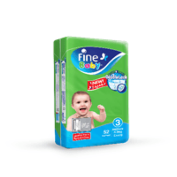 Fine Baby Diapers Size 3 Medium 4-9 Kg 52Pieces