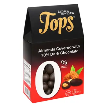 توب دراجي لوز مغطى بالشوكولاتة الداكنة خالية من السكر 150جرام