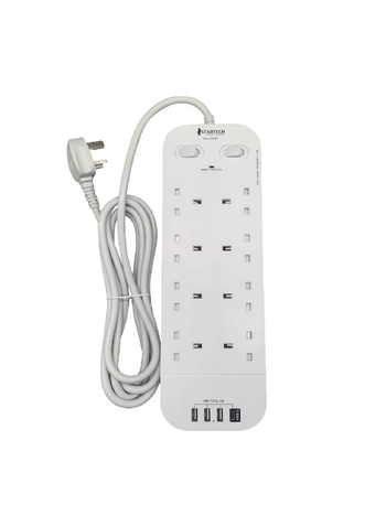 STARTECH 8-Outlet Extension Cord with 2-Switch & 3-USB White