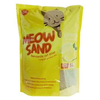 ميـاو سـاند رمل قطط متكتل برائحة الليمون طبيعي 100% من طين البنتونايت، يدوم طويلاً، يتحكم في الروائح، سهل التنظيف 5 لتر
