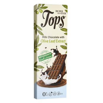 توبس بار شوكولاتة الحليب خالية من السكر مع ورق الزيتون 50جرام