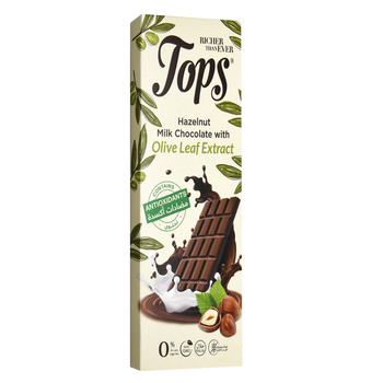 توبس لوح شوكولاتة الحليب بالبندق مع ورق الزيتون خالي من السكر 50جرام