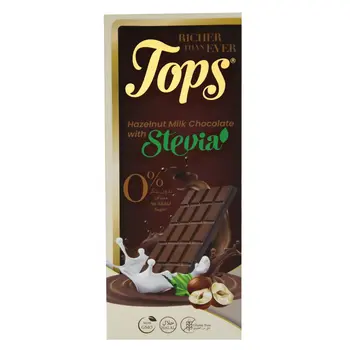 توبس لوح شوكولاتة بحليب بالبندق خالي من السكر محلى بستيفيا 50جرام